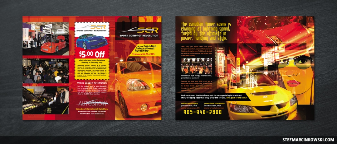 Graphic Design: SCR Brochure Sport Compact Revolution 6-panel brochure: outside and inside spreads